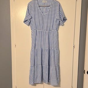 Blue and White Gingham Tiered Dress
